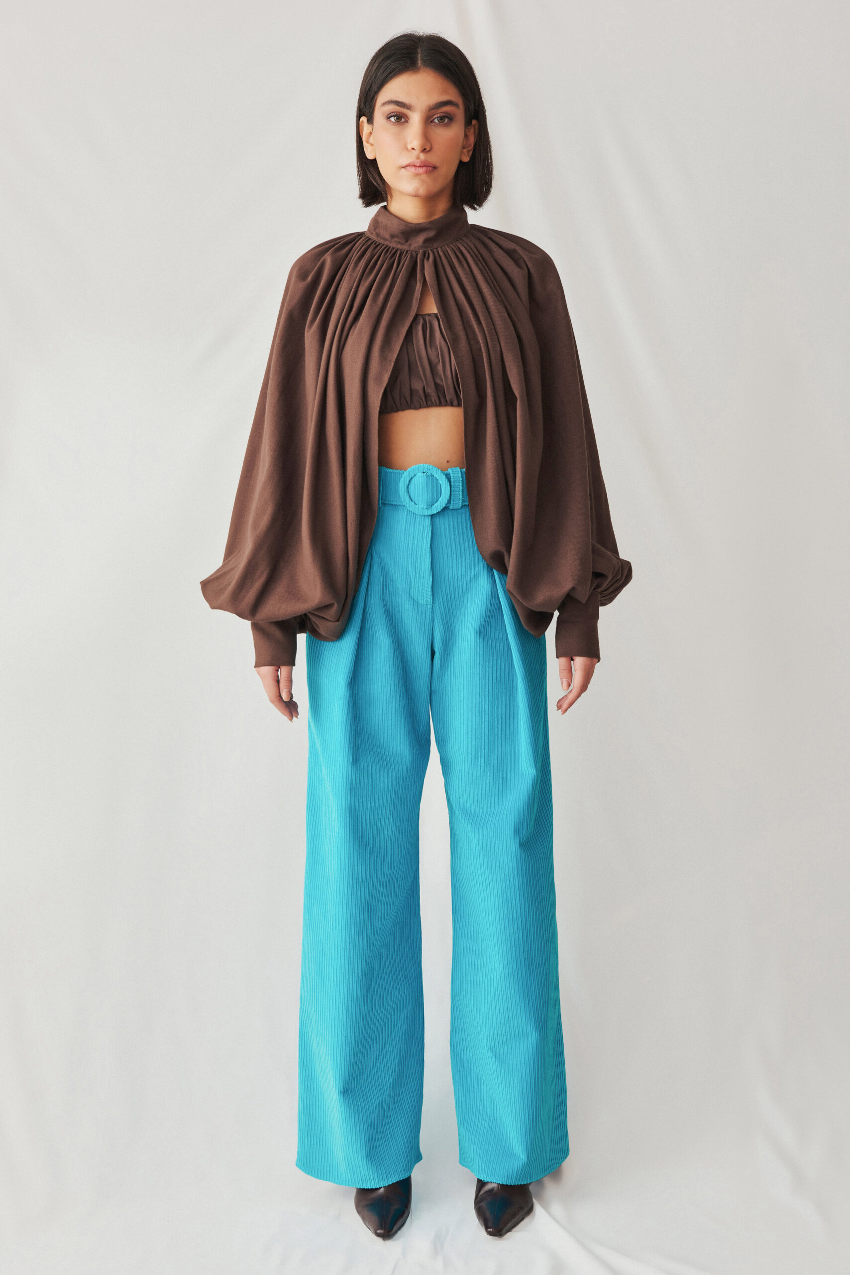 SCUBA BLUE CORDUROY BELTED PANTS - F.ILKK