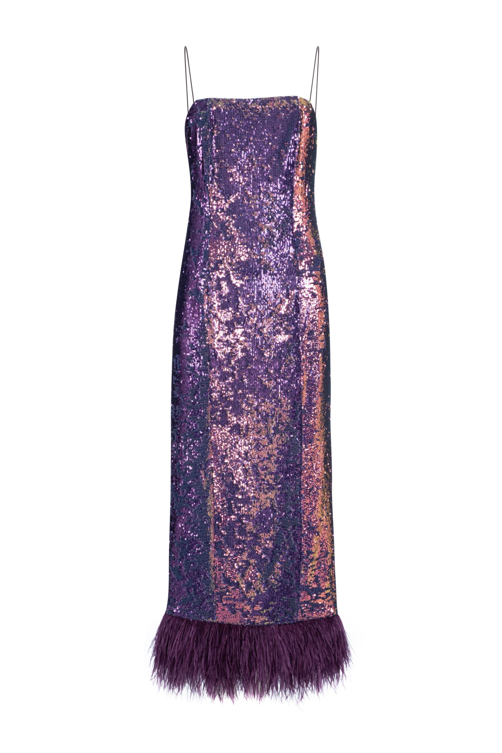 Plum Sequined Midi Dress with Feather - F.ILKK